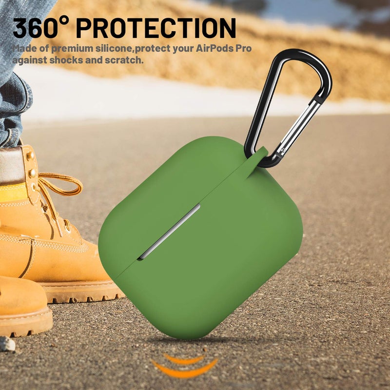 ATUAT for AirPods Pro 1st/2nd Generation Case Cover, Protective Silicone Skin Accessories with Keychain for Women Men for Apple AirPods Pro 2019/2022 Charging Case,Front LED Visible-Olive Green - Image 5